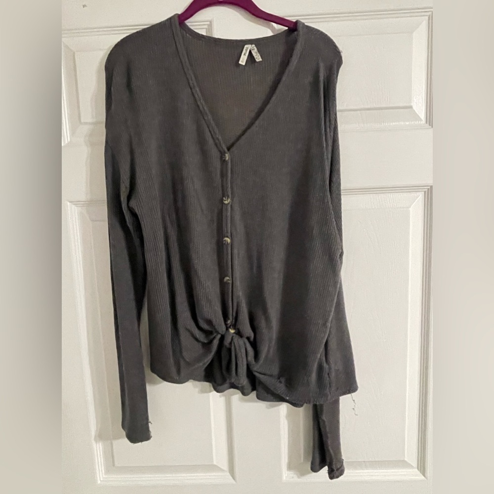 Grey Front Tie Long Sleeve